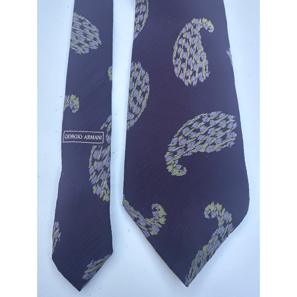 Giorgio Armani Cravatte Mens Silk Tie Navy Blue Paisley Italy 58x3.75